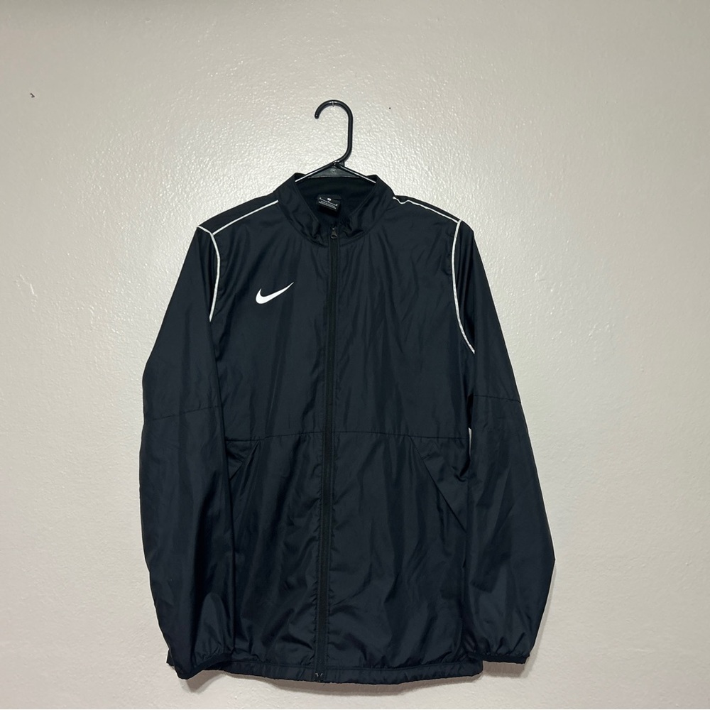 Nike Men's Black Windbreaker with White Accents